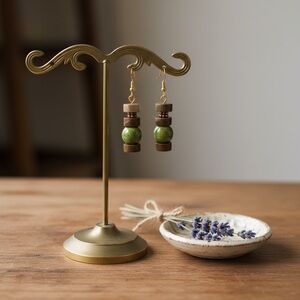 Elegant Green and Brown Beaded Earrings